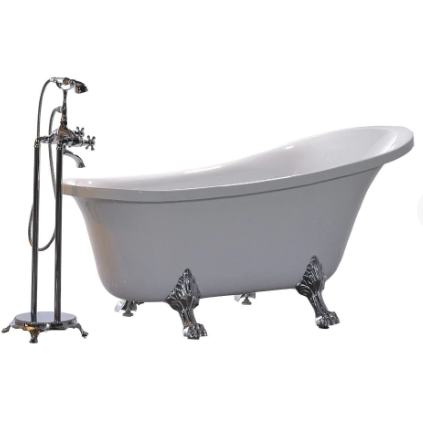 69" inch Freestanding Clawfoot High Gloss White Acrylic Bathtub With Polished Chrome Pop-Up Drain