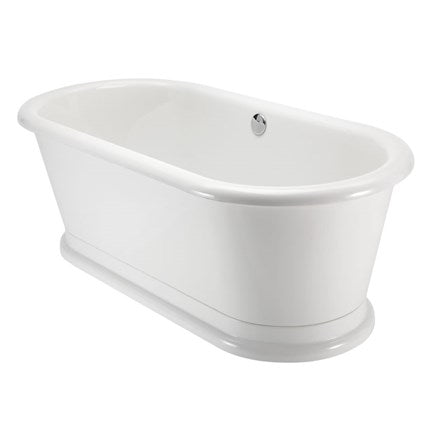 63" inch Modern Freestanding Solid Surface Acrylic Glossy White Oval Bathtub With Overflow & Pop-up Drain