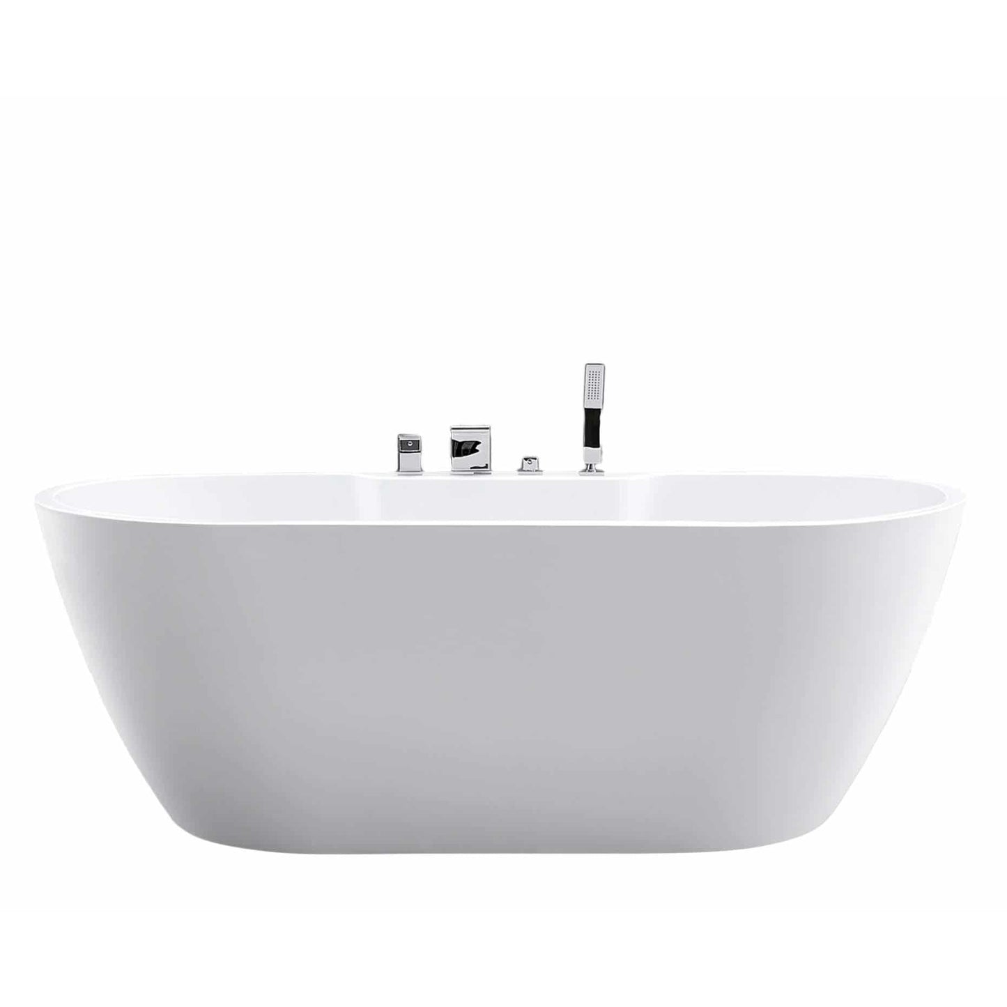 Matte White Oval Solid Surface Resin Soaking Freestanding Bathtub with Pop-Up Drain