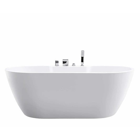 Matte White Oval Solid Surface Resin Soaking Freestanding Bathtub with Pop-Up Drain