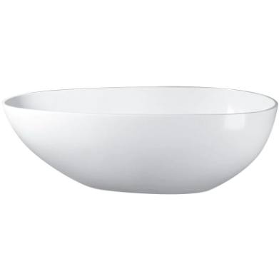 59 inch Modern Freestanding Solid Surface Resin Glossy White Oval Bathtub With Overflow & Pop-up Drain