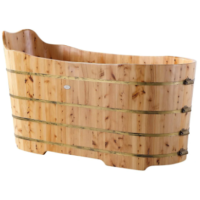 Free Standing Cedar Wood Bathtub with Bench