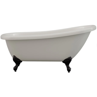 Dual Layered Acrylic Slipper Soaking Clawfoot Bathtub with Continuous Rim and Oil Rubbed Bronze Feet